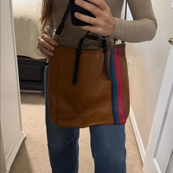 Vintage Fossil Camilla Convertible Backpack /Tote Cow Hide Leather Camel Brown - Picture 9 of 12